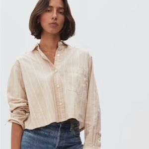 Everlane the silk Cotton way-short Light Beige Striped Shirt
